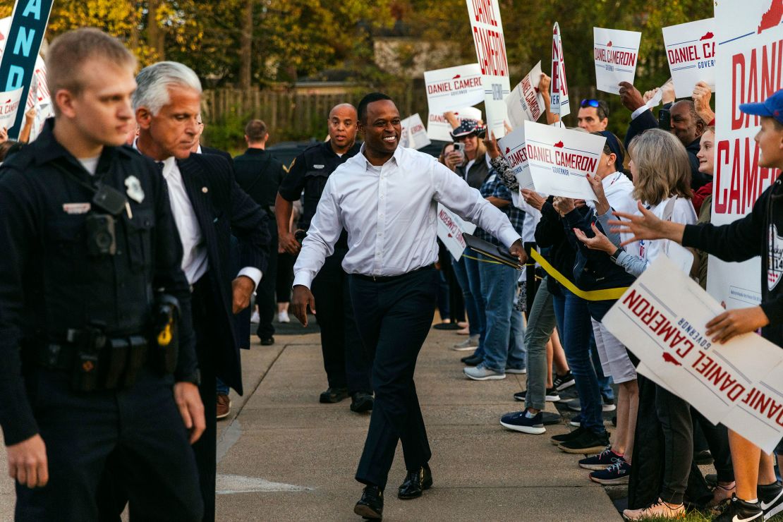 Cameron greets supporters in Lexington on October 23, 2023, ahead of the gubernatorial debate with Beshear.