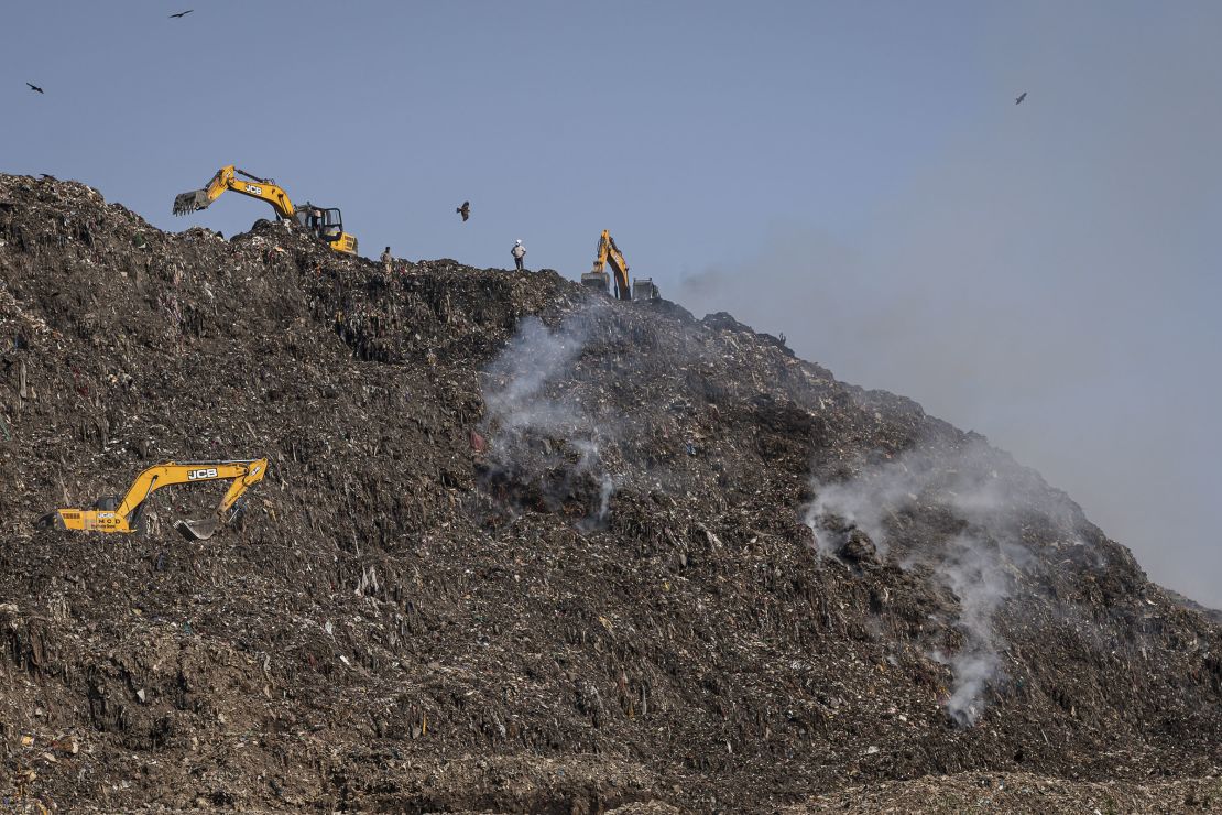 Smoke rises on April 23, following a fire that broke out at the Ghazipur landfill in New Delhi, India.