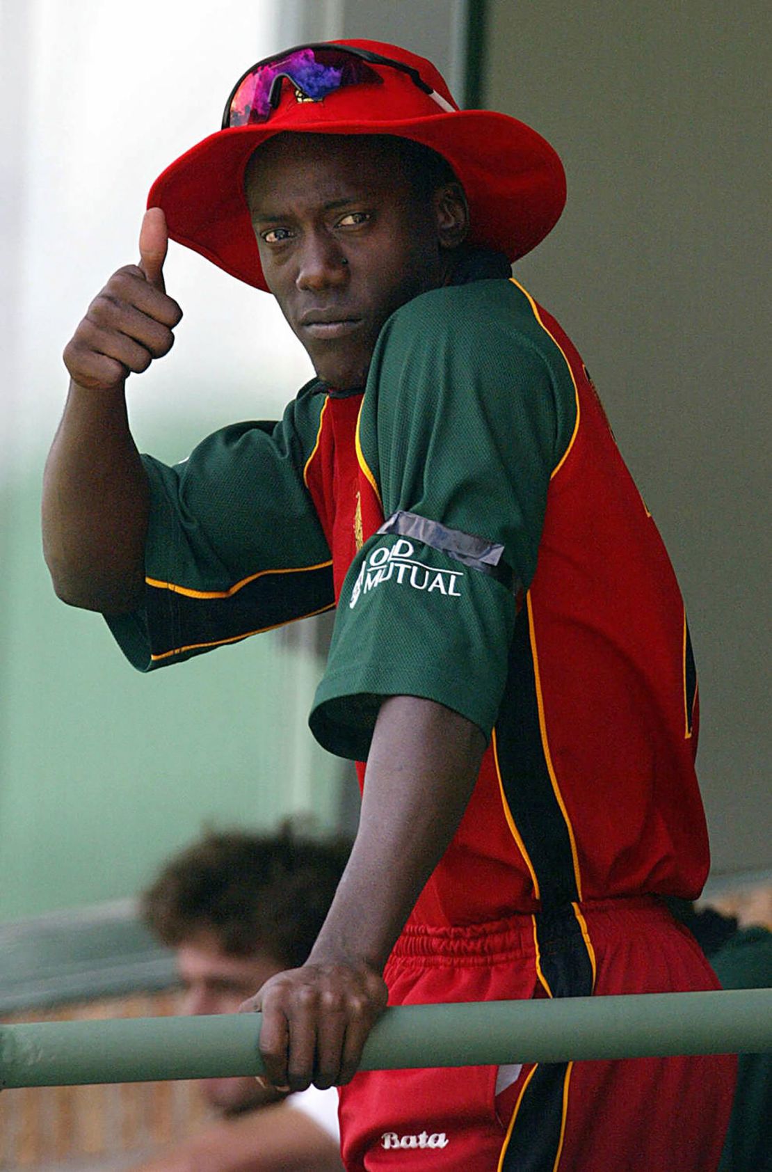 Olonga wears a black armband during the 2003 Cricket World Cup.