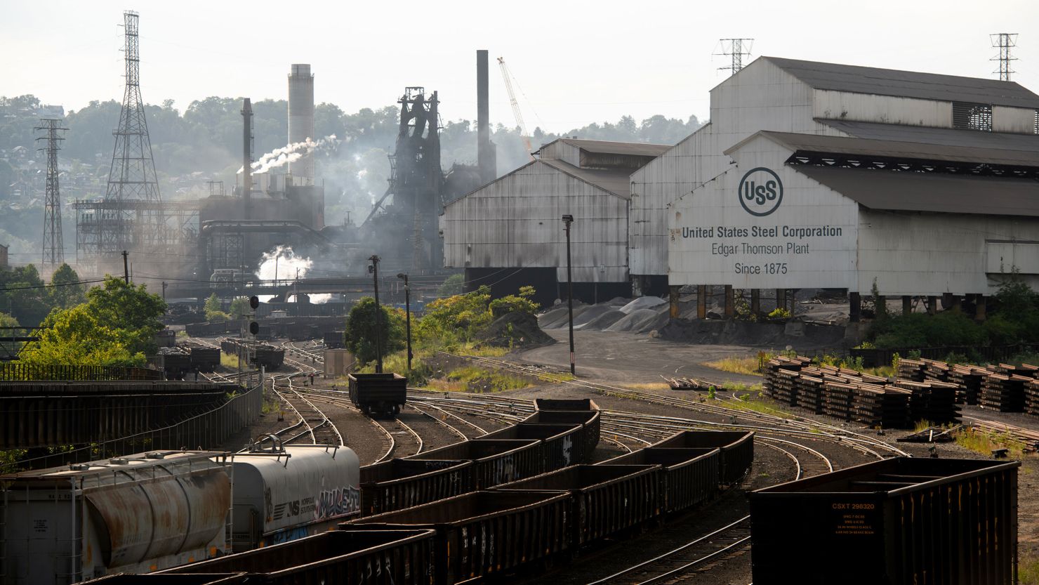 US Steel's Edgar Thomson Plant in Braddock, Pennsylvania outside of Pittsburgh. The 122-year-old company, once the backbone of a US economy powered by manufacturing, has agreed to be purchased by Nippon Steel, Japan's largest steelmaker, for $14.1 billion. The deal faces opposition from politicians and the United Steeelworkers union though.