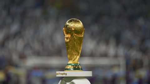LUSAIL CITY, QATAR - DECEMBER 18: World Cup trophy prior to the FIFA World Cup Qatar 2022 Final match between Argentina and France at Lusail Stadium on December 18, 2022 in Lusail City, Qatar. (Photo by Ulrik Pedersen/Defodi Images via Getty Images)