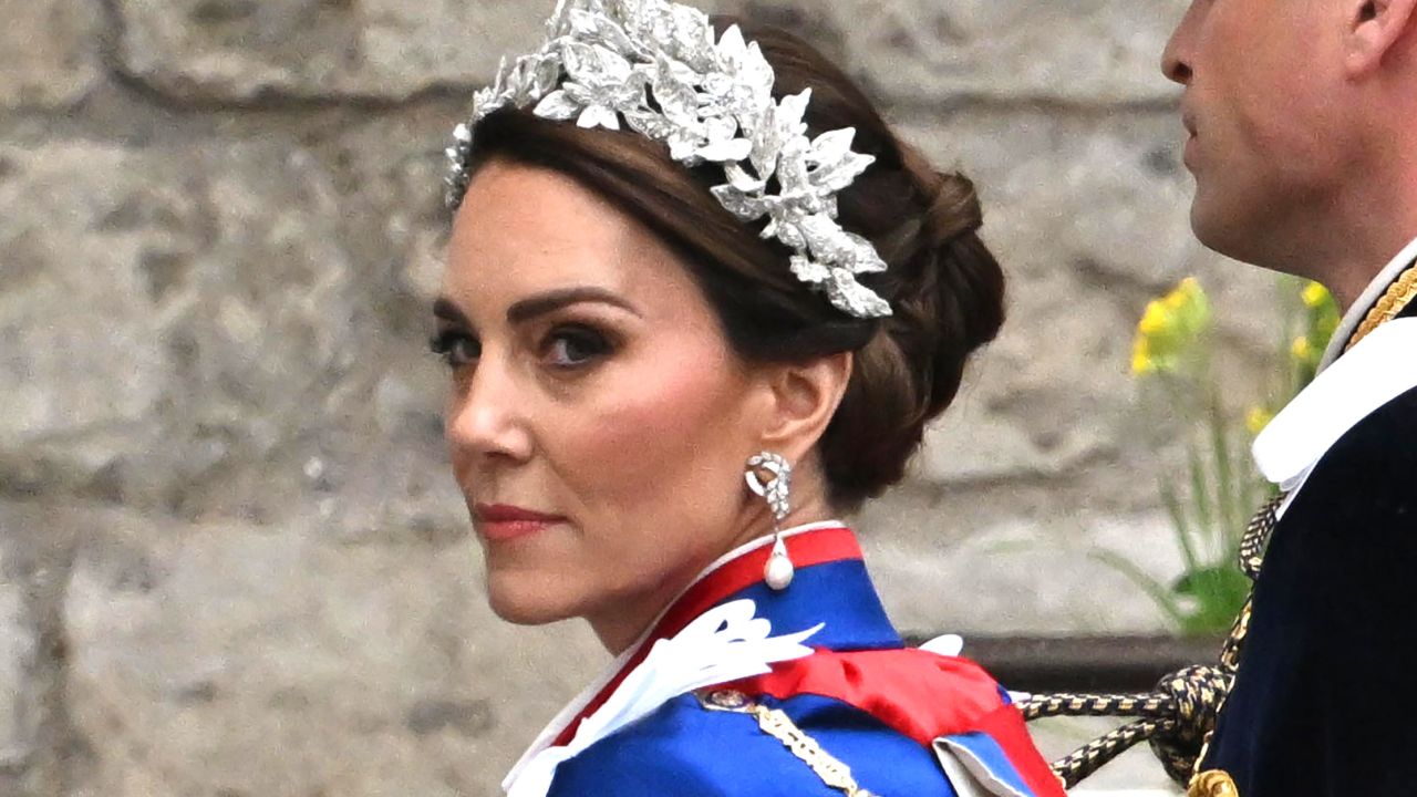 LONDON, UNITED KINGDOM - MAY 06: Catherine, Princess of Wales arrives at Westminster Abbey for the Coronation arrive at Westminster Abbey in the Diamond Jubilee Coach to attend their coronation on May 06, 2023 in London, England. (Photo by Anwar Hussein/WireImage)