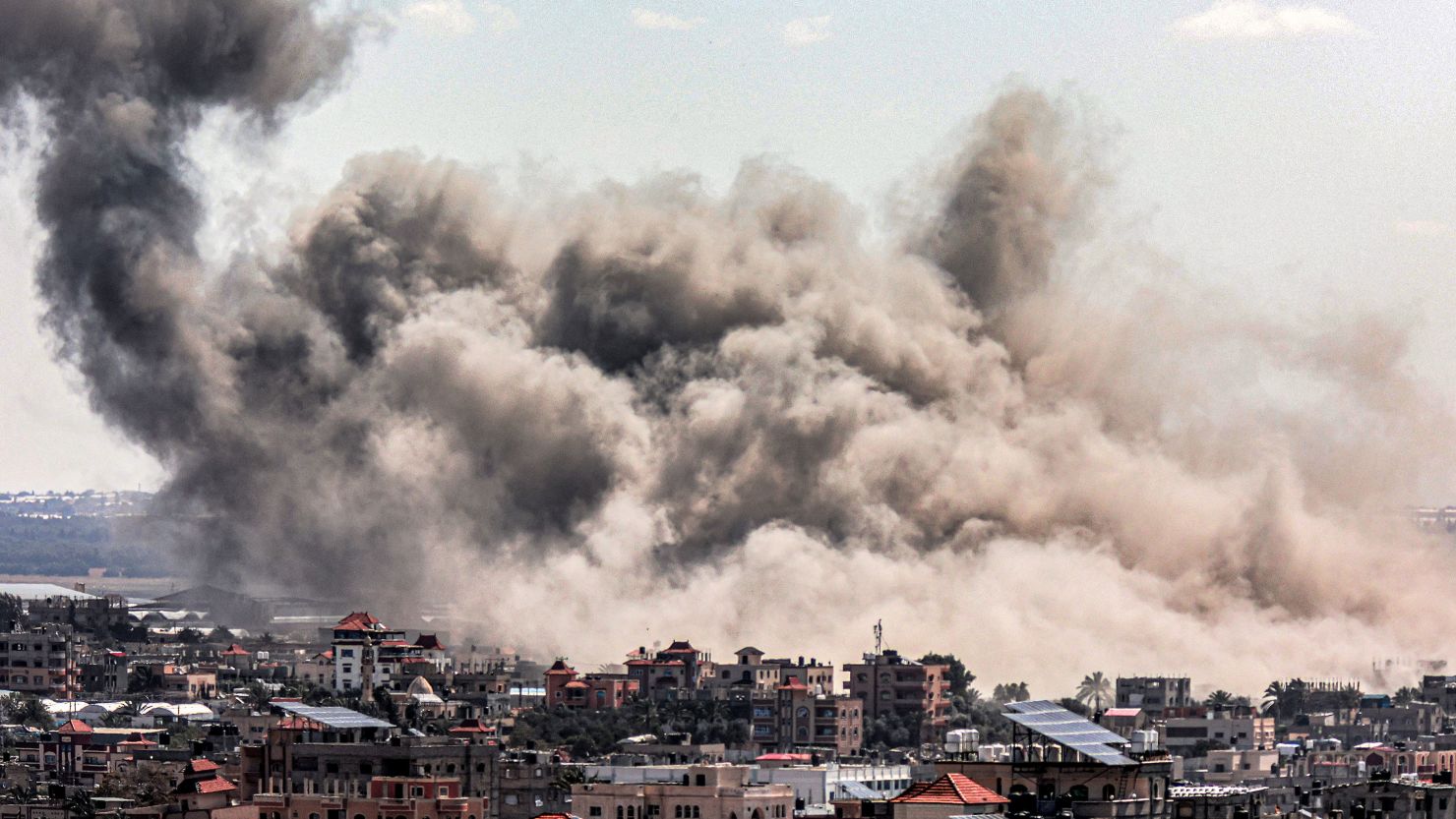 Smoke plumes billow after Israeli bombardment over Rafah in the southern Gaza Strip on March 20, 2024, amid ongoing battles between Israel and the Palestinian militant group Hamas.
