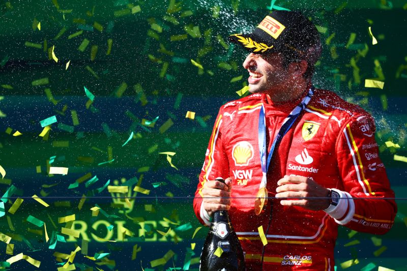 Carlos Sainz celebrates after his victory.