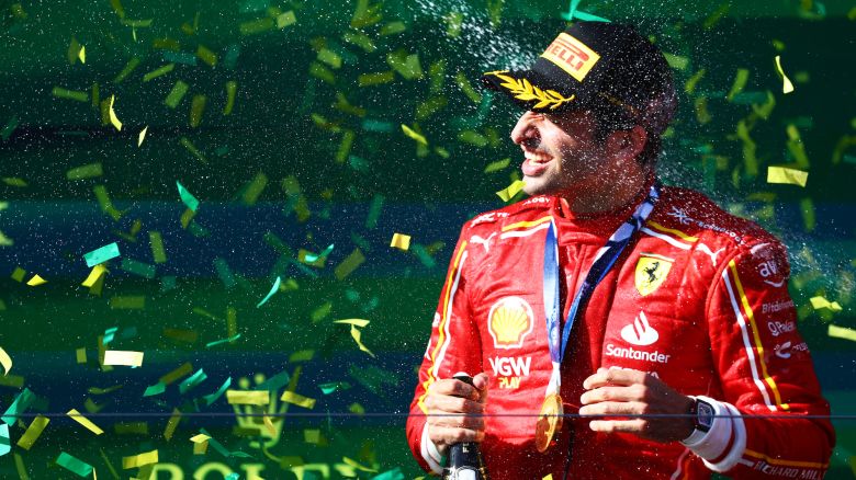 Carlos Sainz celebrates after his victory.