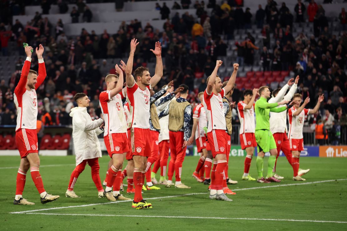 Bayern players celebrate making their way to the semifinal, where Real Madrid awaits.