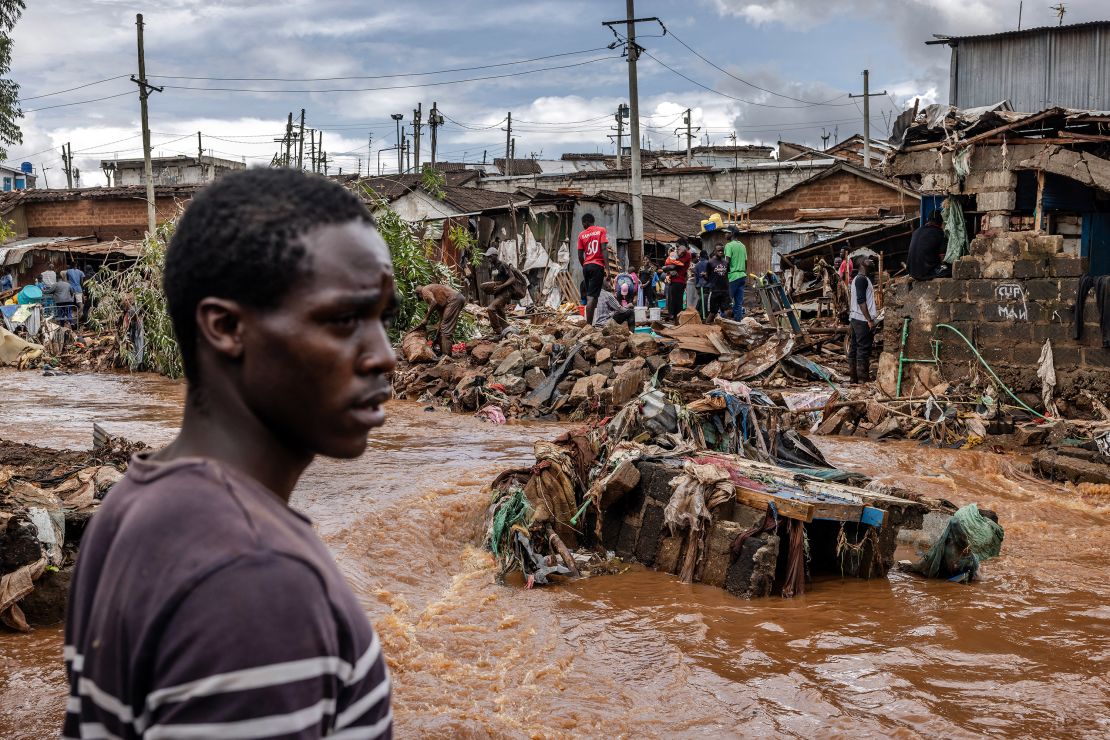 Destroyed homes in the Mathare informal settlement in Nairobi on April 25. Torrential rains triggered floods and caused chaos across Kenya, blocking roads and bridges and engulfing homes in slum districts.
