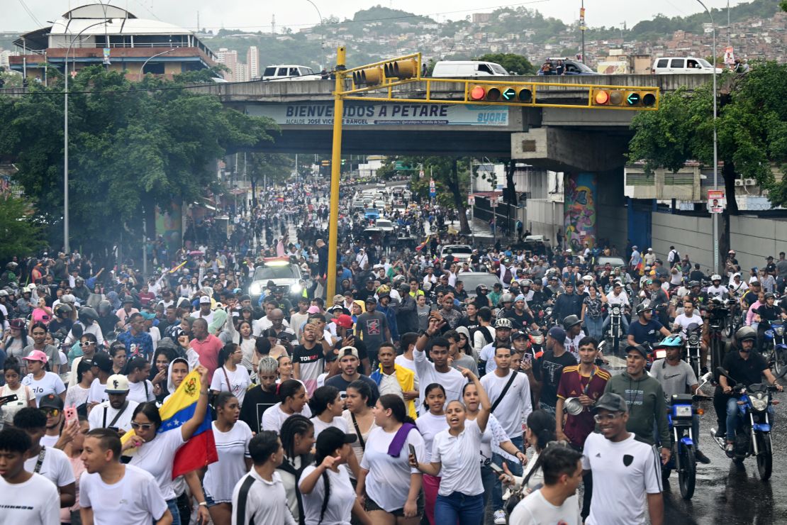 Opponents of Venezuelan President Nicolas Maduro's government protest in Caracas on July 29, 2024.