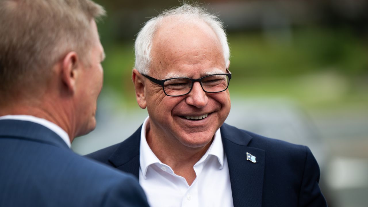 BLOOMINGTON, MINNESOTA - AUGUST 1: Minnesota Governor Tim Walz arrives to speak at a press conference regarding new gun legislation at City Hall on August 1, 2024 in Bloomington, Minnesota. Walz is thought to be on a short list of potential vice presidential running mates for Democratic presidential candidate Vice President Kamala Harris. (Photo by Stephen Maturen/Getty Images)