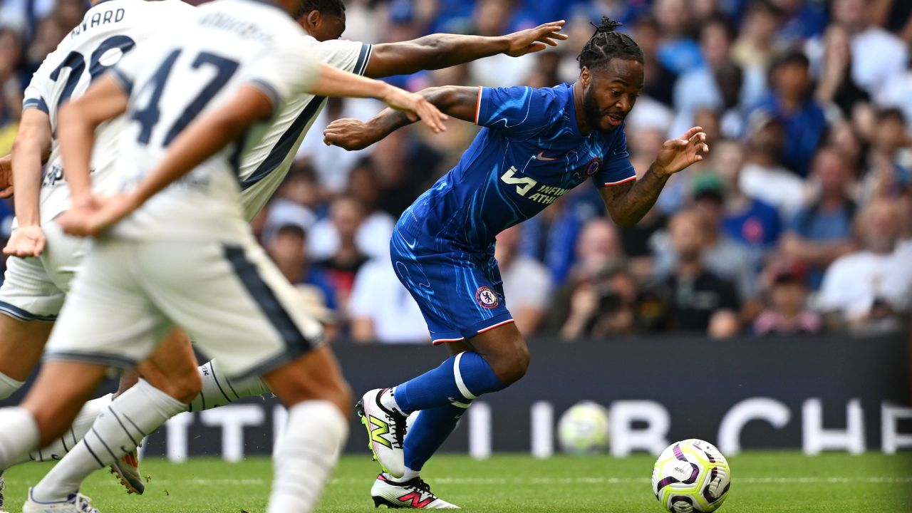 LONDON, ENGLAND - AUGUST 11:  Raheem Sterling of Chelsea in action during the pre-season friendly match between Chelsea and FC Internazionale at Stamford Bridge on August 11, 2024 in London, England. (Photo by Darren Walsh/Chelsea FC via Getty Images)