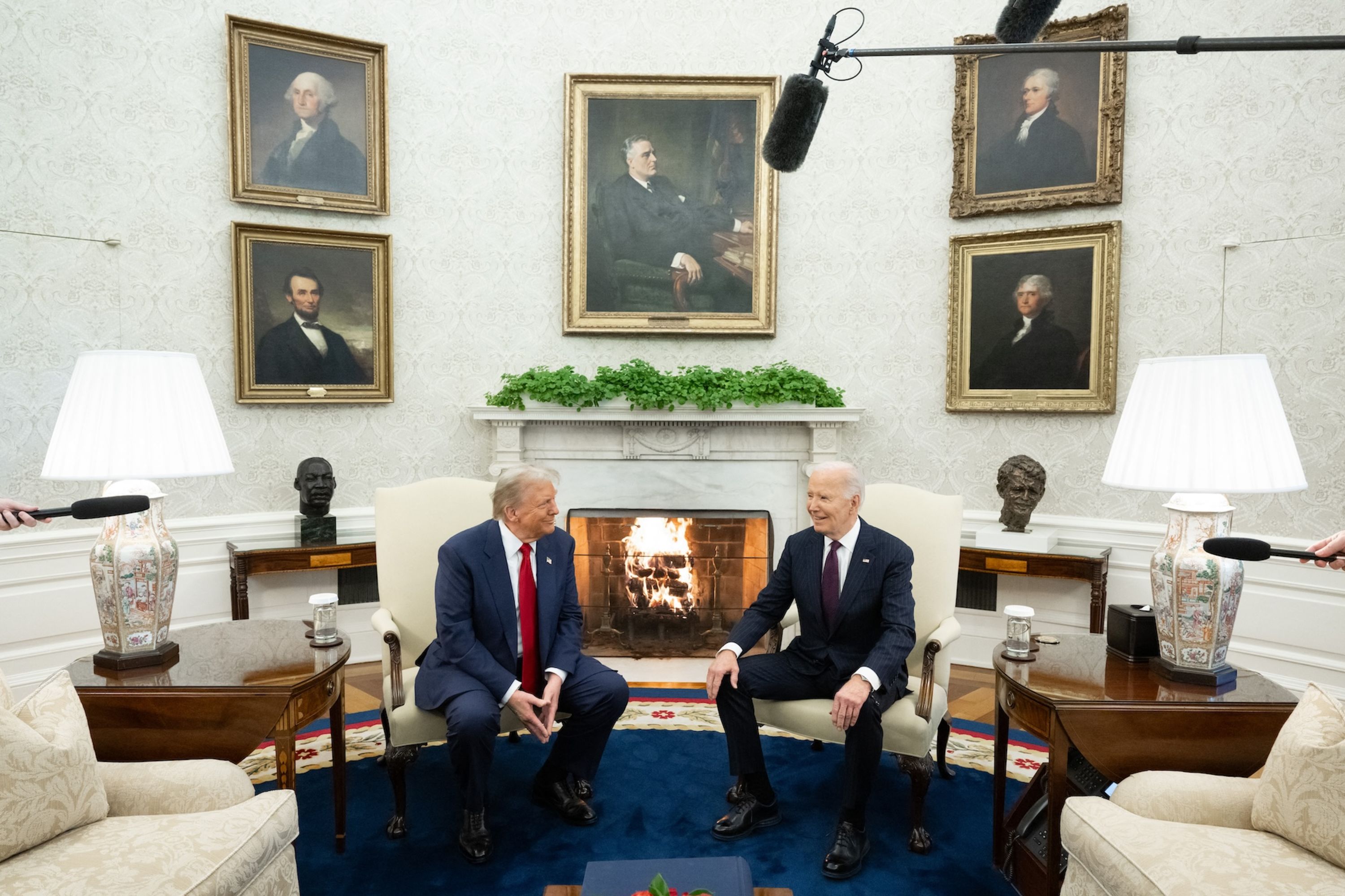 President-elect Donald Trump, left, and President Joe Biden meet in the White House Oval Office on Wednesday, November 13.