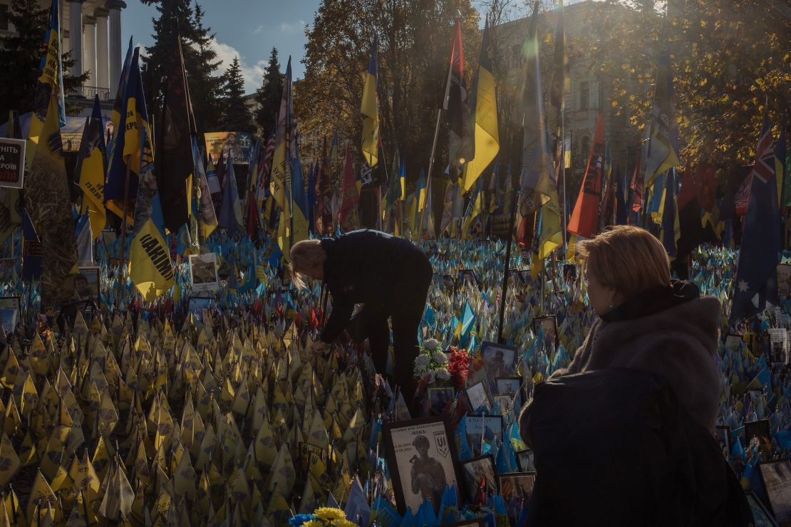 Ukrainians attend a memorial in Kyiv to mark the 1,000th day of the Russian invasion, November 19, 2024.