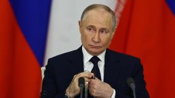 Russian President Vladimir Putin attends a press statement following talks with Iranian President at the Kremlin in Moscow on January 17, 2025. (Photo by Evgenia Novozhenina / POOL / AFP)