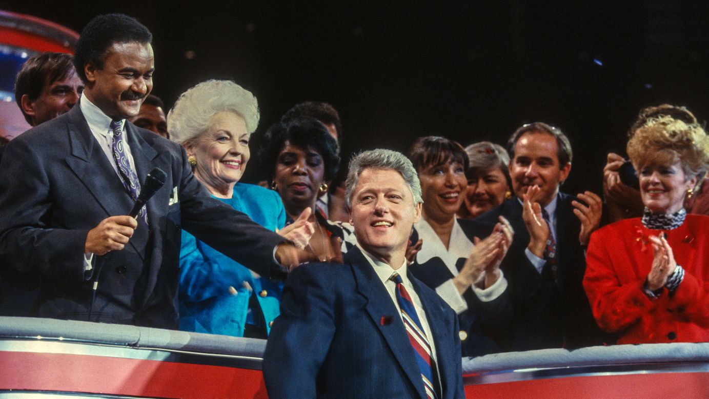 Bill Clinton accepts the Democratic nomination for the presidency, on the third night of the 1992 Democratic National Convention at Madison Square Garden in New York.