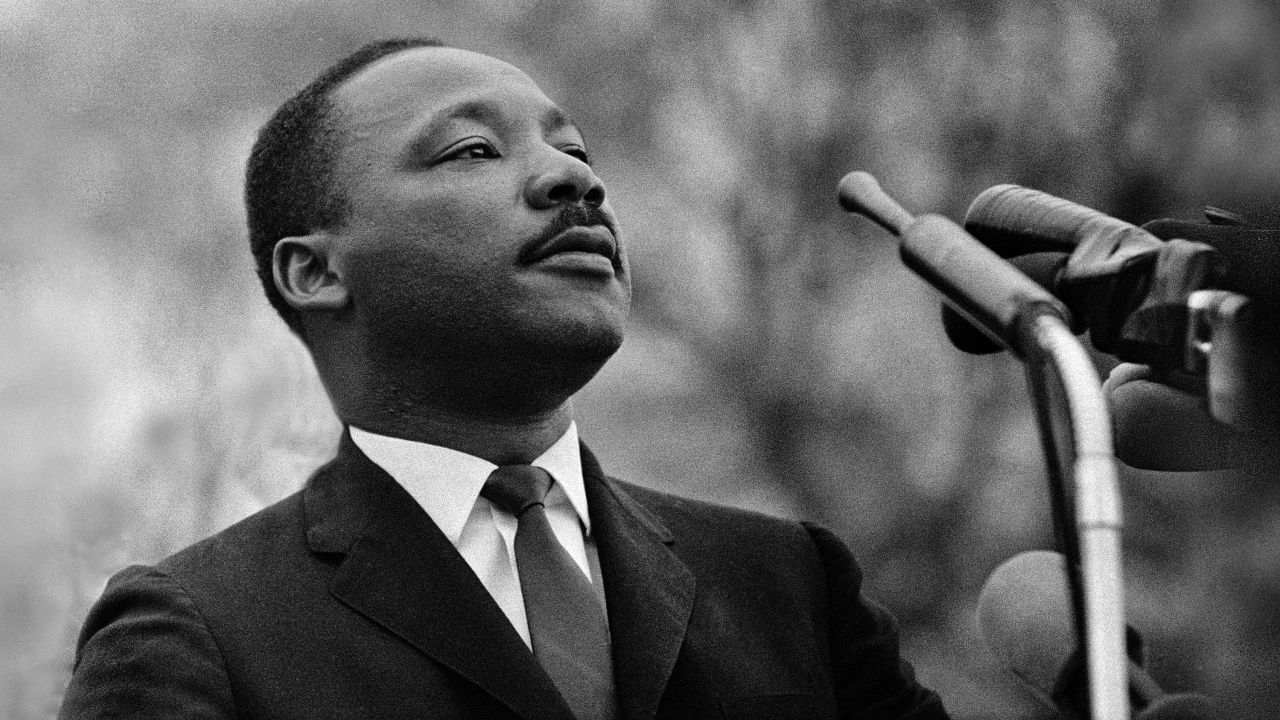 MONTGOMERY, AL - MARCH 25:  Dr Martin Luther King Jr speaking before crowd of 25,000 Selma To Montgomery, Alabama civil rights marchers, in front of Montgomery, Alabama state capital building. On March 25, 1965 in Montgomery, Alabama. (Photo by Stephen F. Somerstein/Getty Images)