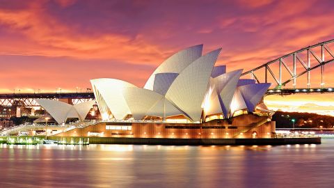 Panoramic scenery of Sydney harbour and Sydney opera house, Australia