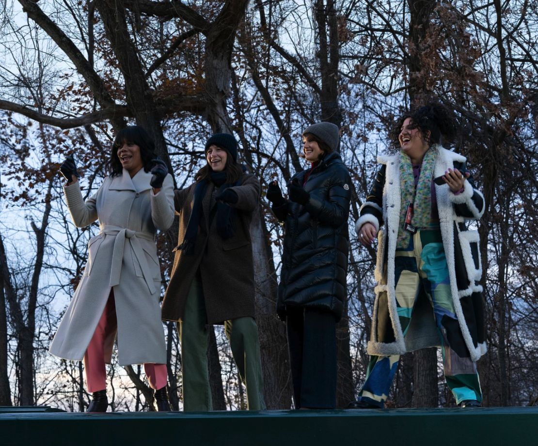 Carla Gugino, Melissa Benoist, Natasha Behnam, and Christina Elmore in 'The Girls on the Bus.'