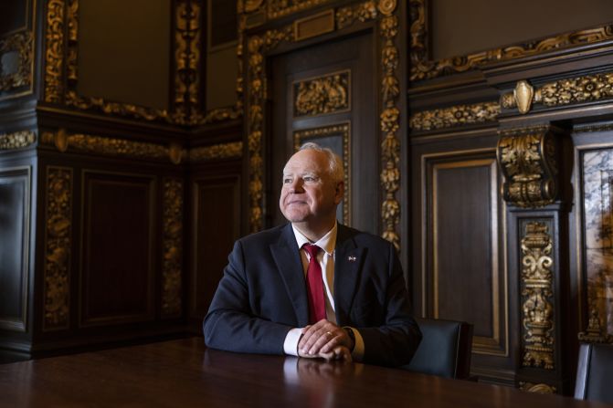 Minnesota Gov. Tim Walz sits at the State Capitol in St. Paul in April 2023.