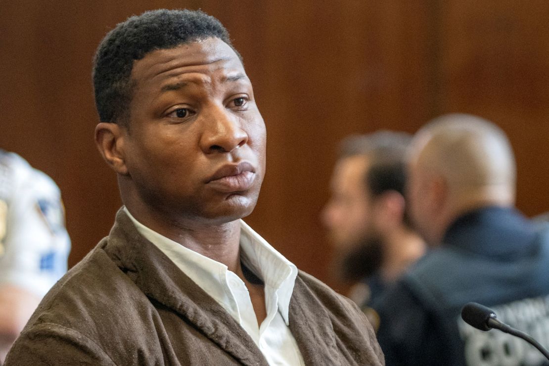 Actor Jonathan Majors appears on assault and harassment charges in New York State Supreme Court in New York City on June 20.