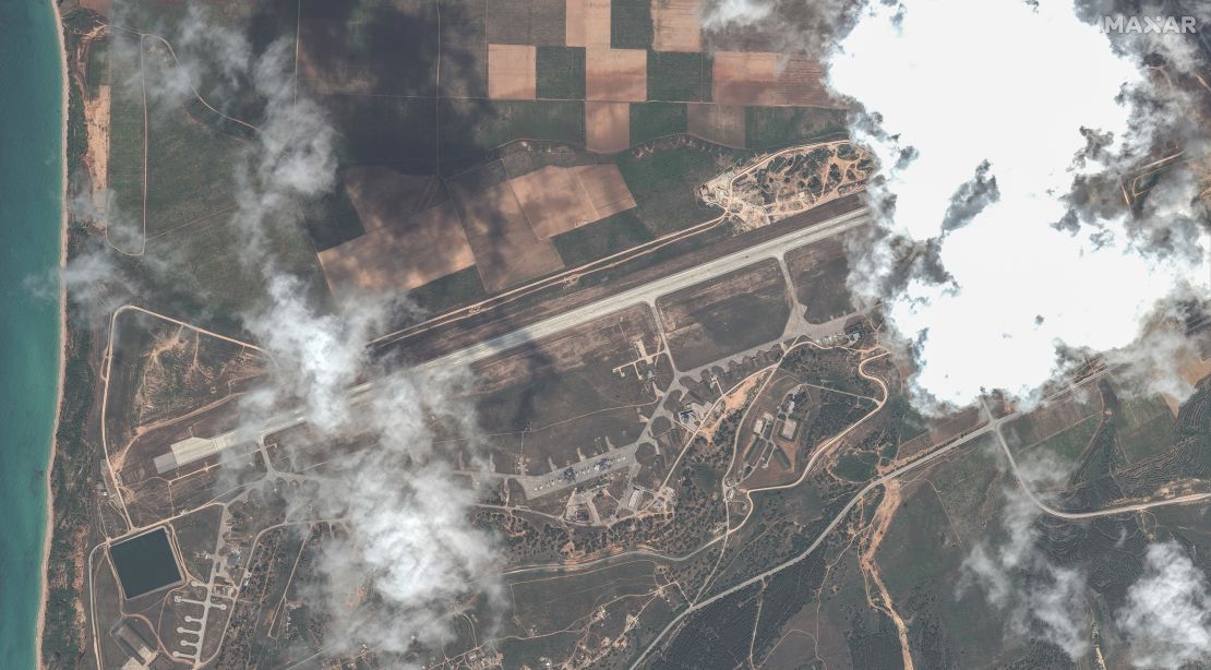 Satellite images exclusive to CNN show destroyed planes and a building at Belbek air base in Crimea on May 15, 2024. 
