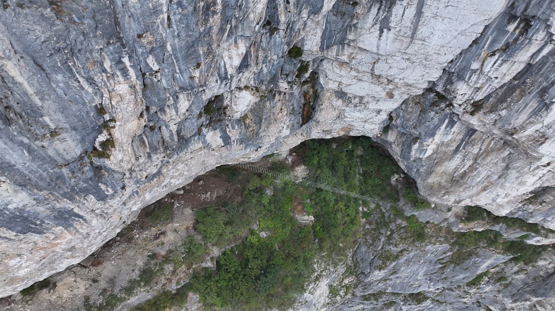 An aerial view of the Mount Qixing via ferrata.