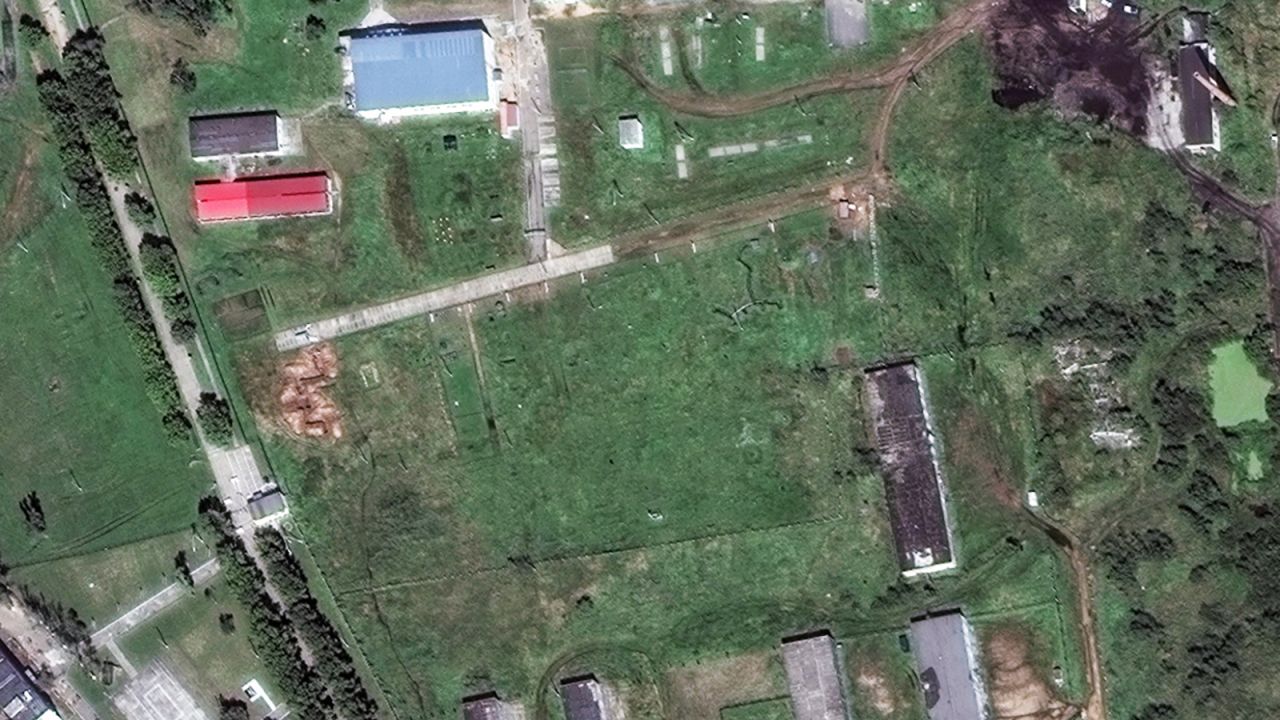 This satellite image from Maxar Technologies shows recent activity at a military base in the village of Sergeevka, Russia on September 6, 2024.