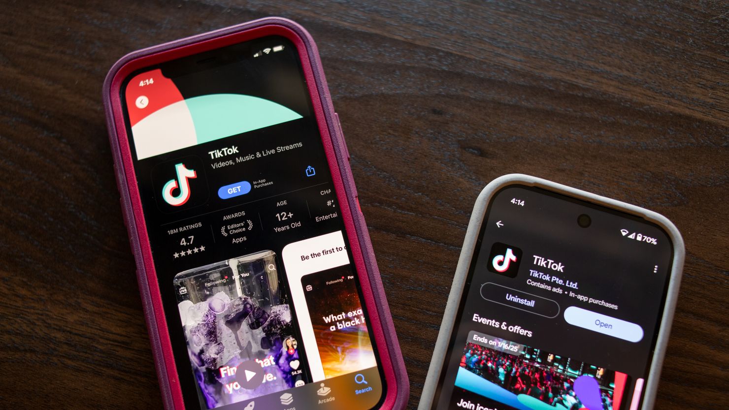 TikTok is seen in the app stores of an iPhone and Google Pixel on January 8, 2025. 