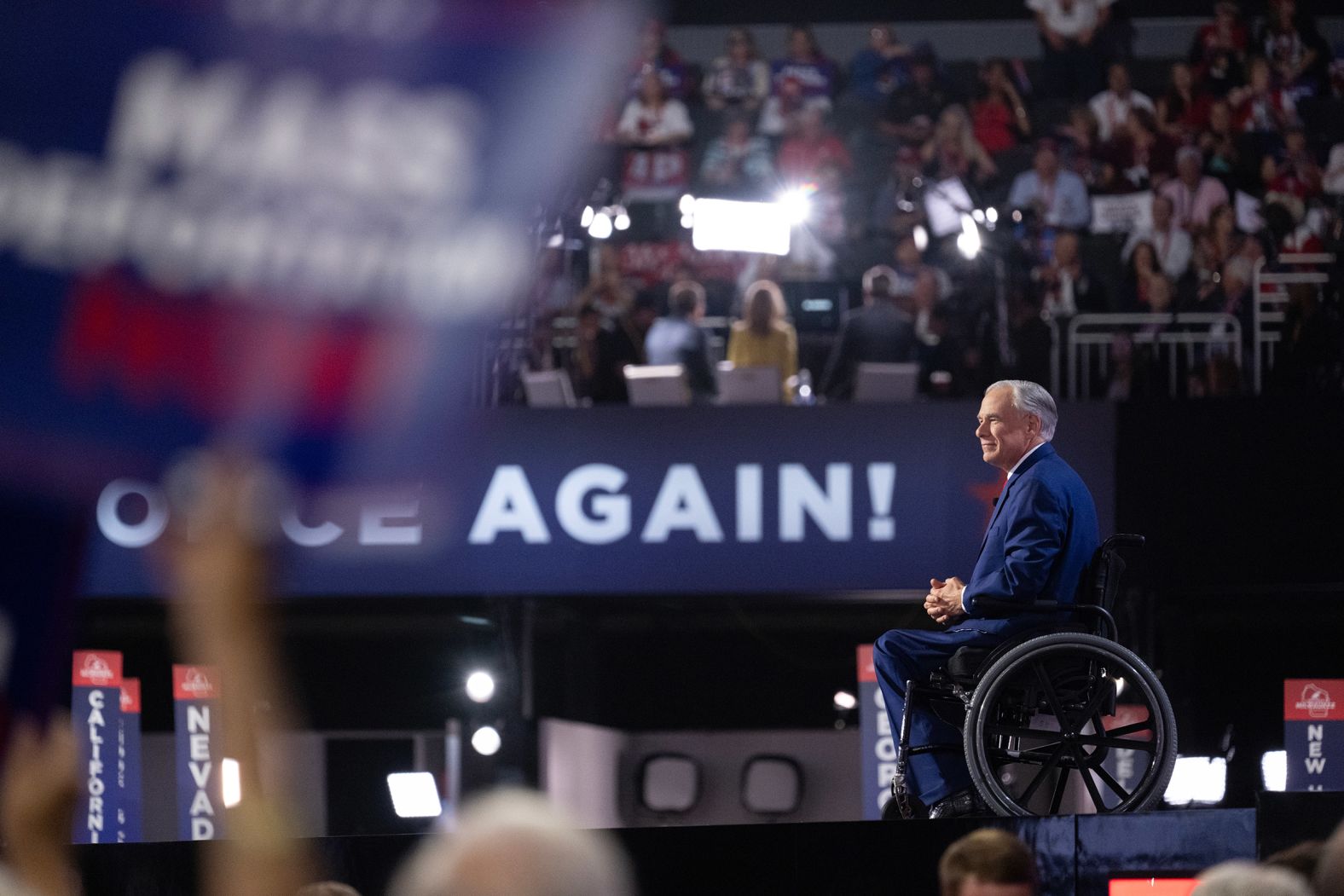 Texas Gov. Greg Abbott takes the stage on Wednesday. <a >During his speech</a>, Abbott said the United States needs more security at the US-Mexico border.