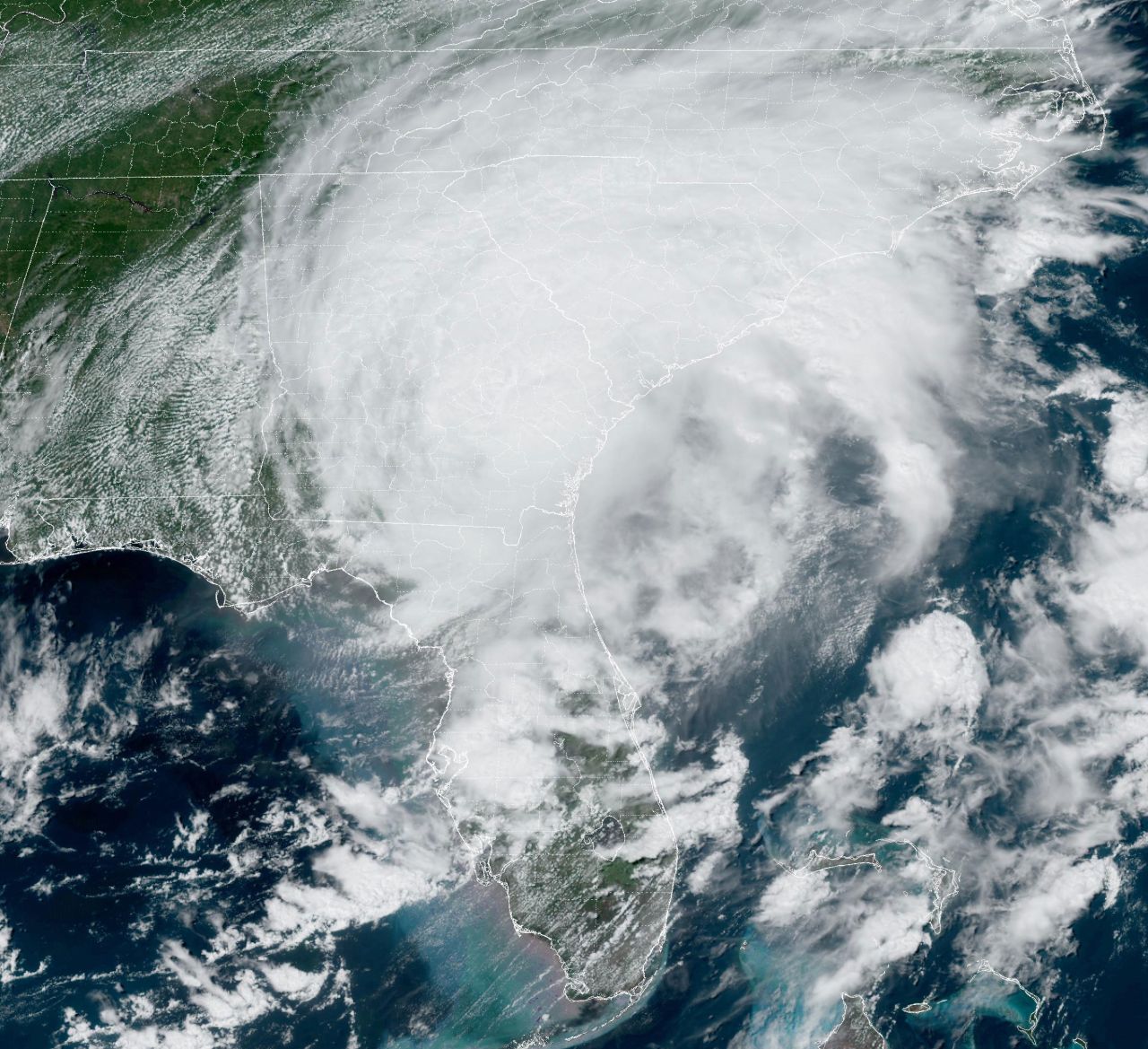 Idalia is seen mostly over Georgia and the Carolinas in this satellite image taken at 2:11pm ET on Wednesday.