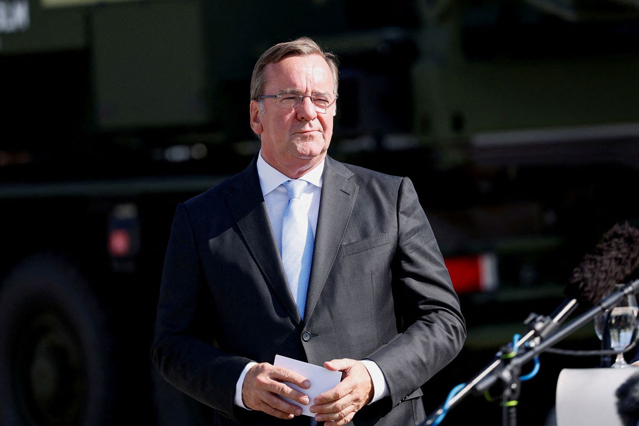 German Defense Minister Boris Pistorius is seen in Roethenbach, Germany, on September 11.??