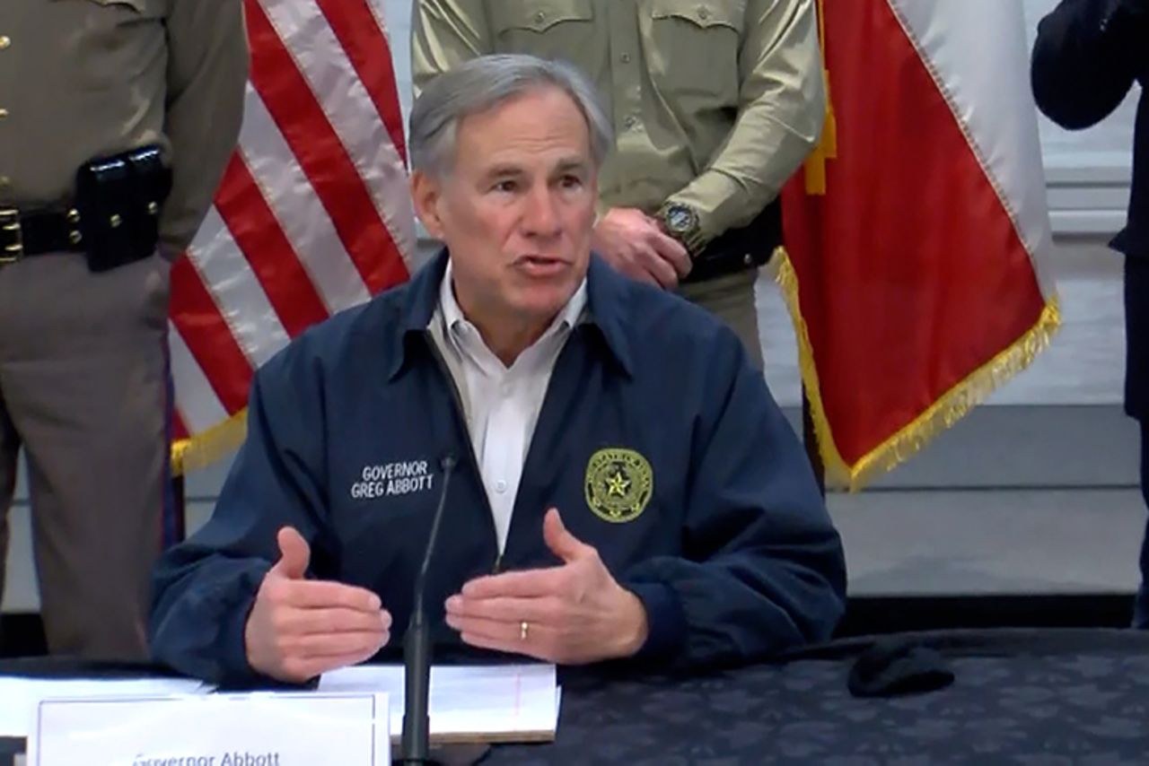 Abbott speaks during a news conference on the weather on Monday, February 15. 