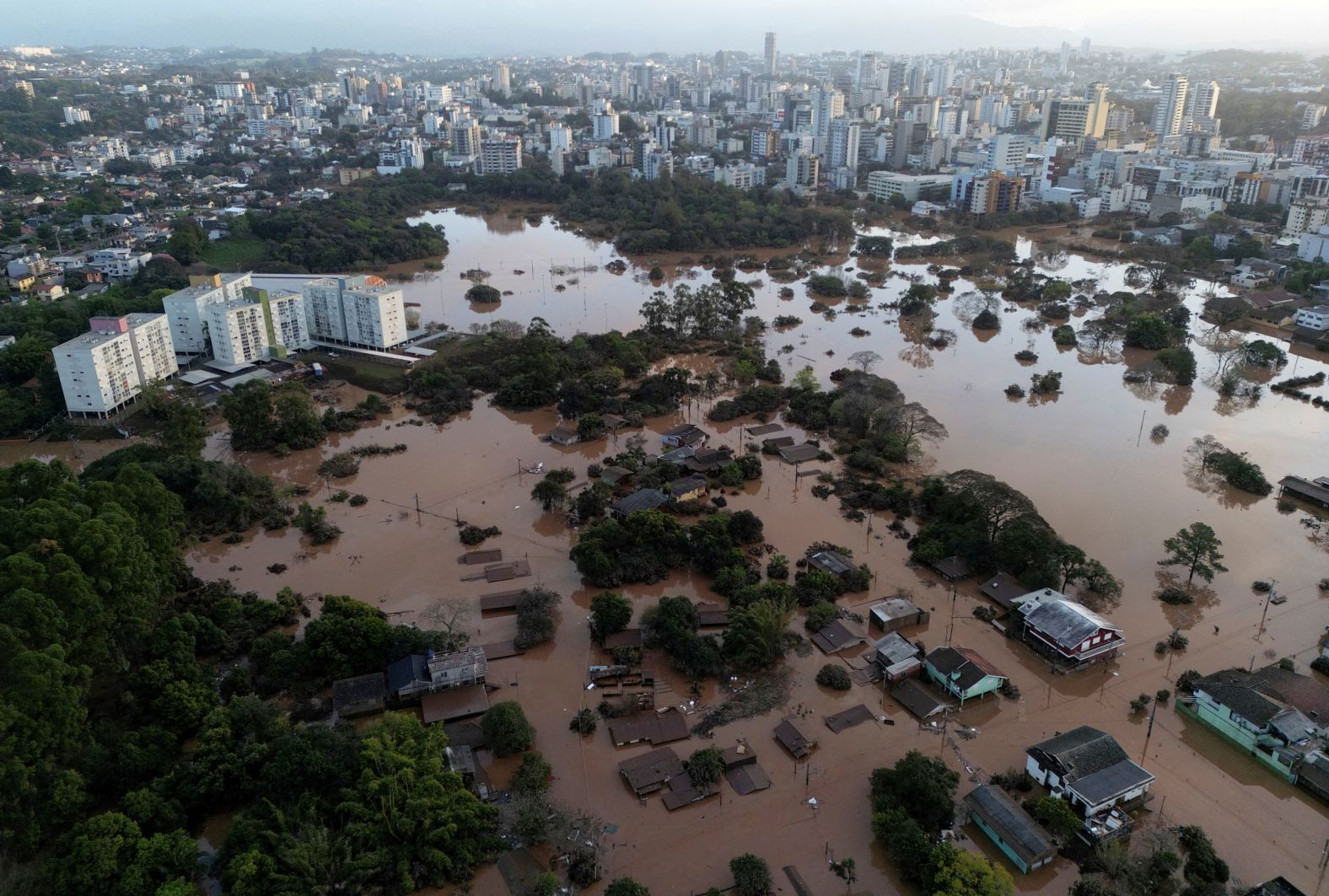 Floodwaters surround houses in Lajeado, Brazil, on Wednesday, September 6. More than 30 people are dead after an <a href="https://www.cnn.com/videos/weather/2023/09/07/exp-brazil-cyclone-pozzebon-090710aseg1-cnni-weather.cnn-brasil">extratropical cyclone</a> hit southern Brazil.