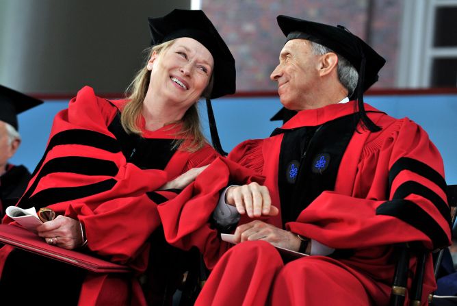 Souter chats with actress Meryl Streep after the two were presented with honorary degrees at Harvard University in 2010.