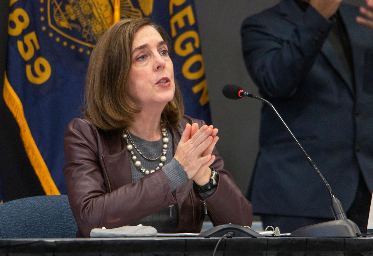 Gov. Kate Brown speaks in Portland, Oregon, on November 10.