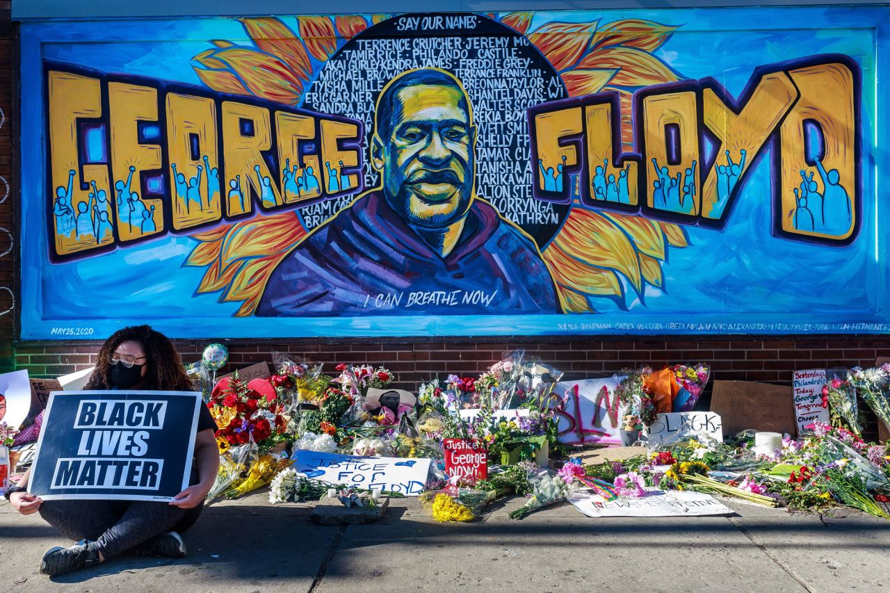 A makeshift memorial for George Floyd is seen near the spot where he died in Minneapolis last week.