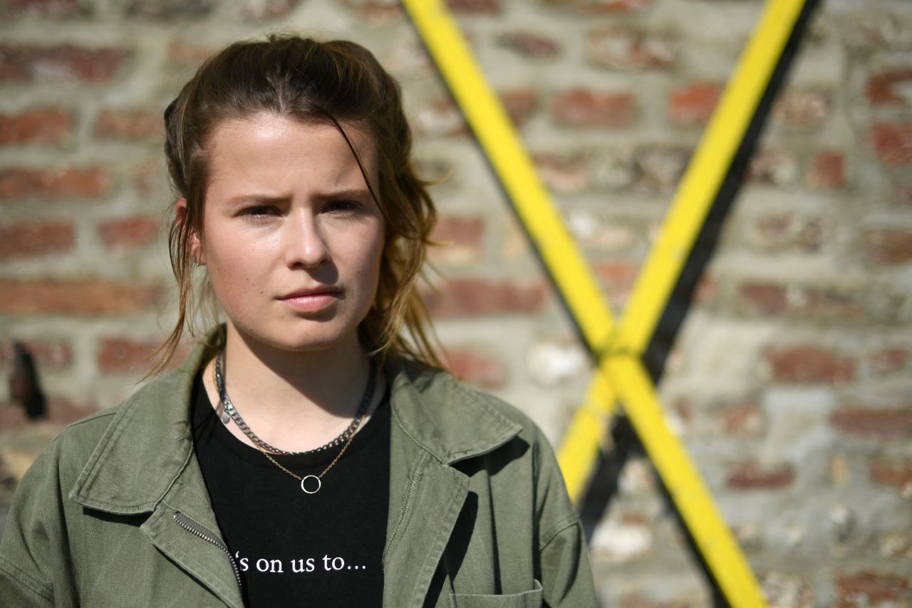 German climate activist Luisa Neubauer looks on as she and other activists give a press statement in Luetzerath, western Germany, on Saturday, September 25.