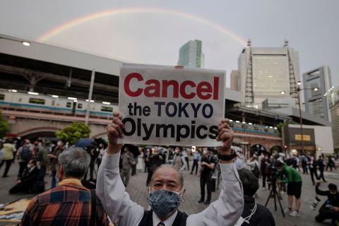 People protest against the hosting of the Olympic Games in Tokyo, on May 17. 