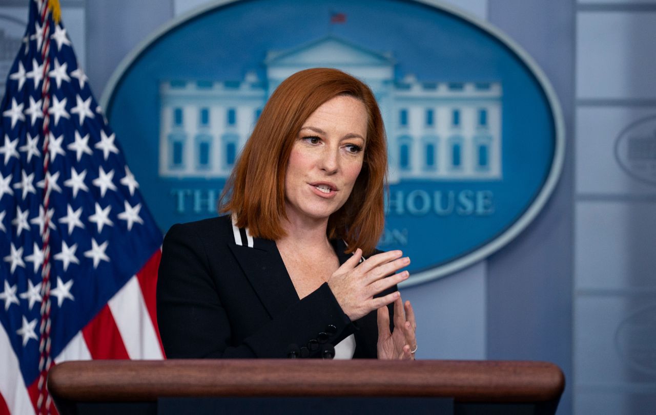 White House press secretary Jen Psaki speaks during a press briefing at the White House on April 21 in Washington, DC.