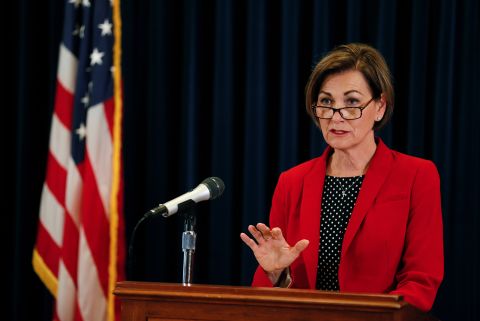 Iowa Gov. Kim Reynolds speaks during a news conference in Des Moines, Iowa, on June 2.
