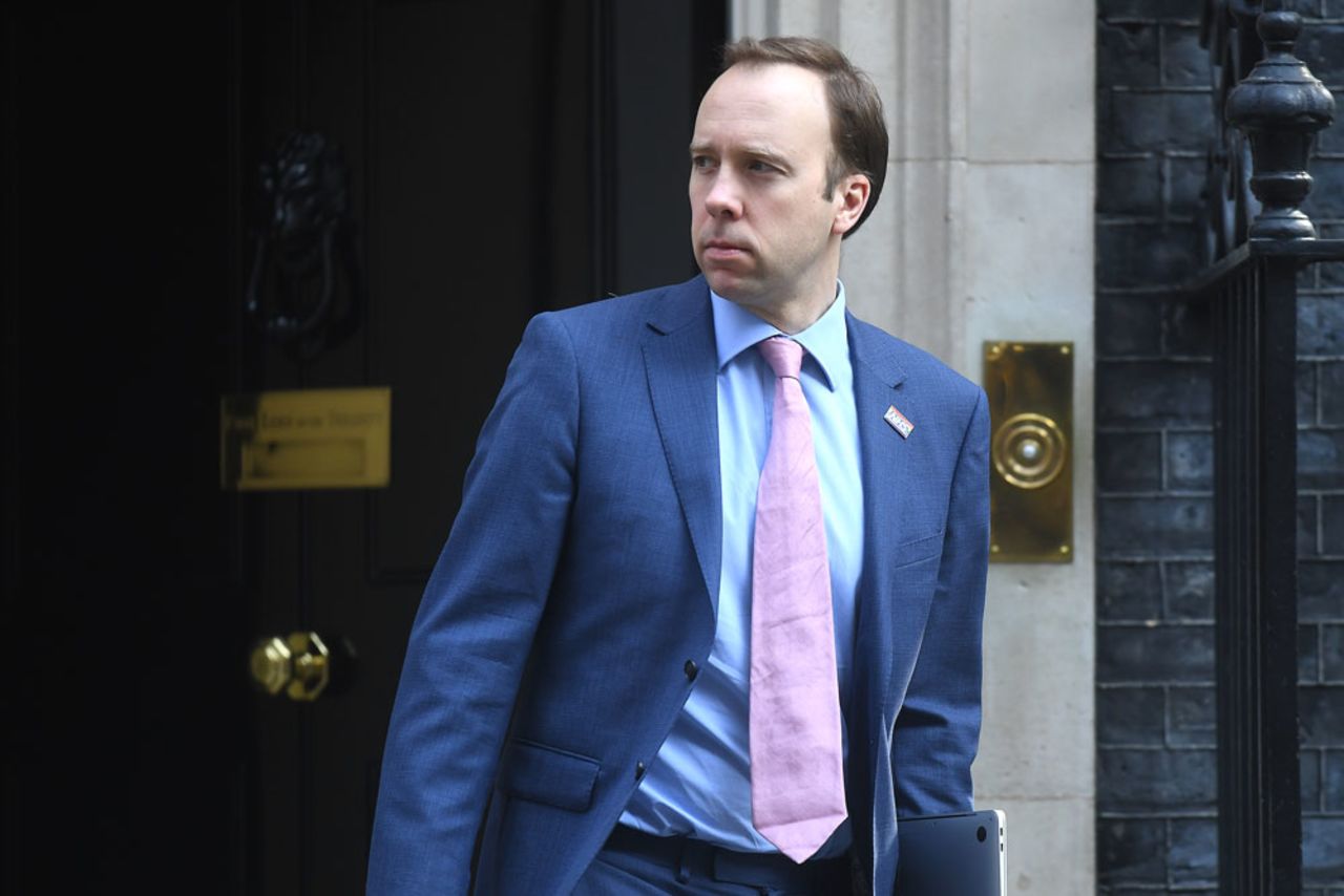 UK Health Secretary Matt Hancock leaves 10 Downing Street on April 9 in London.