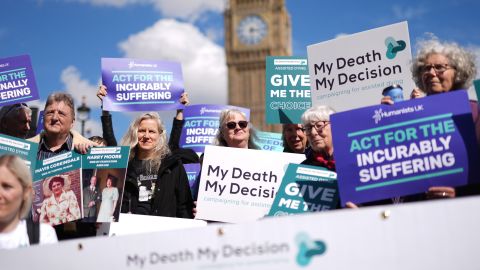 Protesters call for assisted dying to be legalized in Westminster.