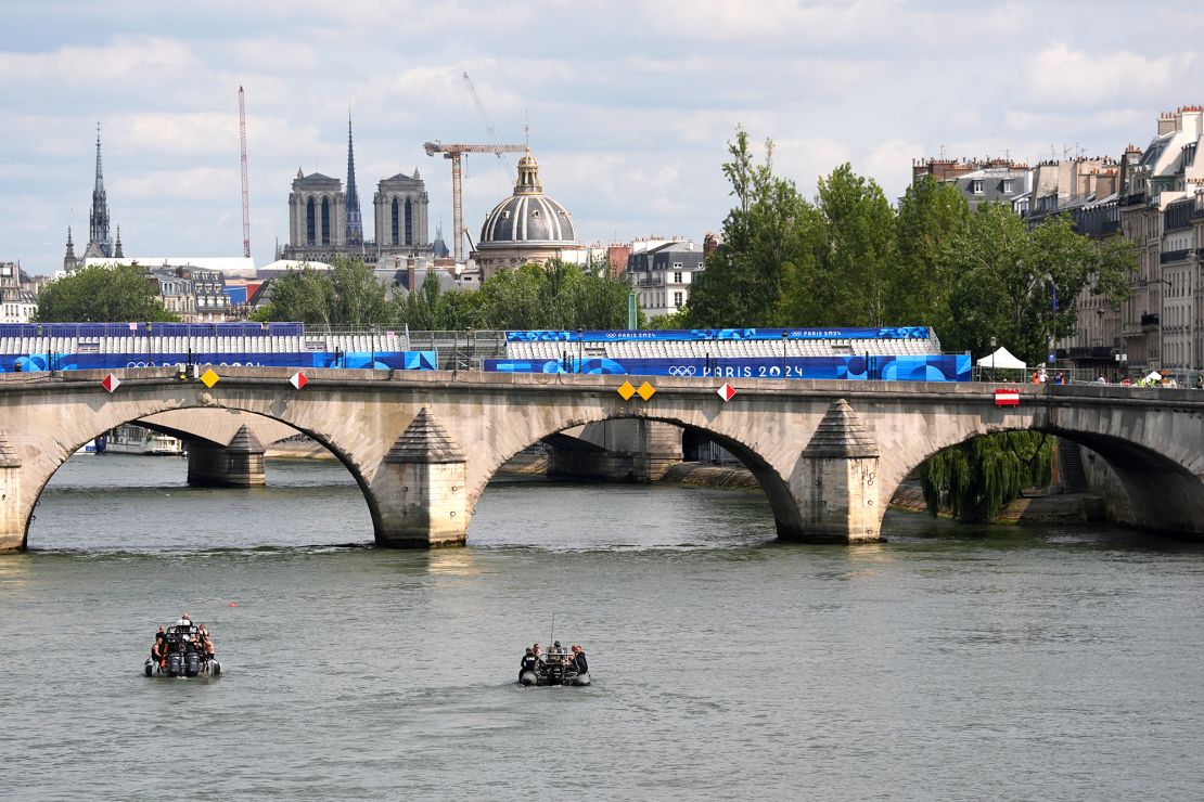 Preparations take place on the river Seine, Paris. The Opening Ceremony of the Paris 2024 Olympic Games takes place on Friday 26th July, along the River Seine. Picture date: Wednesday July 24, 2024. PA Photo. Photo credit should read: Martin Rickett/PA Wire.

RESTRICTIONS: Use subject to restrictions. Editorial use only, no commercial use without prior consent from rights holder.