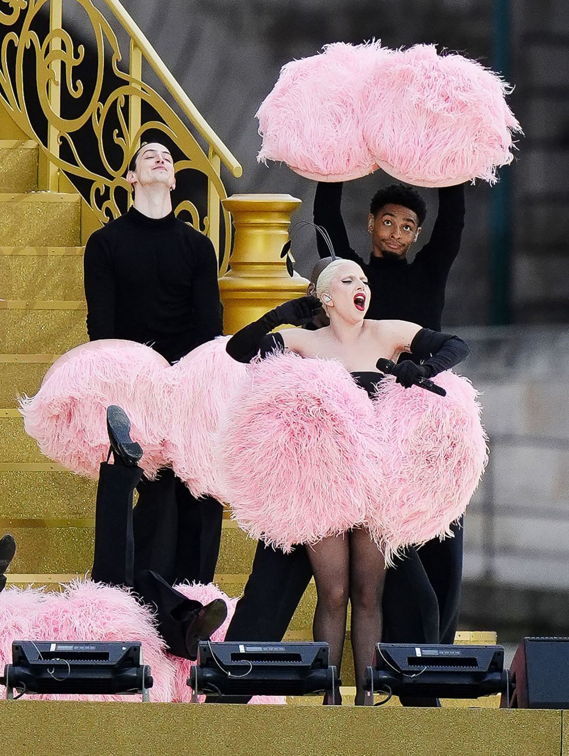 Lady Gaga wore custom-made Dior during her cabaret-inspired performance at the opening ceremony.