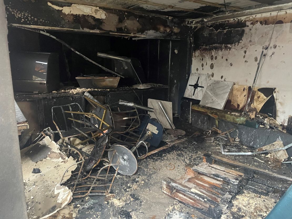 A café in south Belfast which has been destroyed after it was set alight following anti-immigration protests in the city.