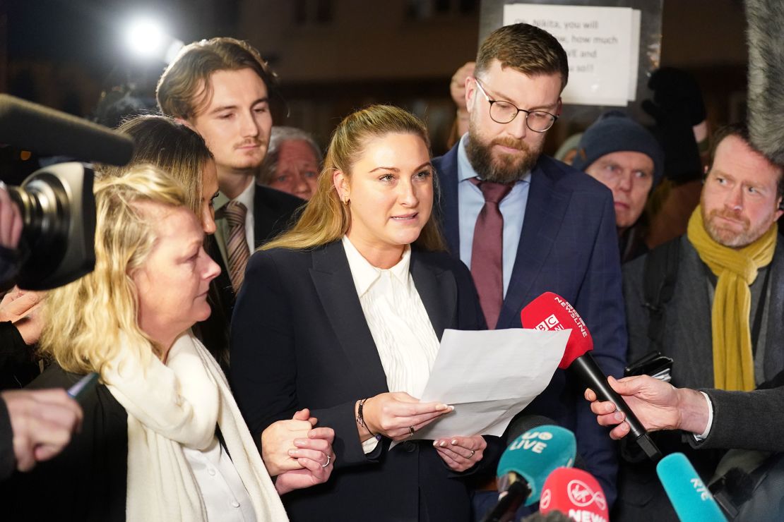 Nikita Hand speaking to the media outside the High Court in Dublin on November 22.