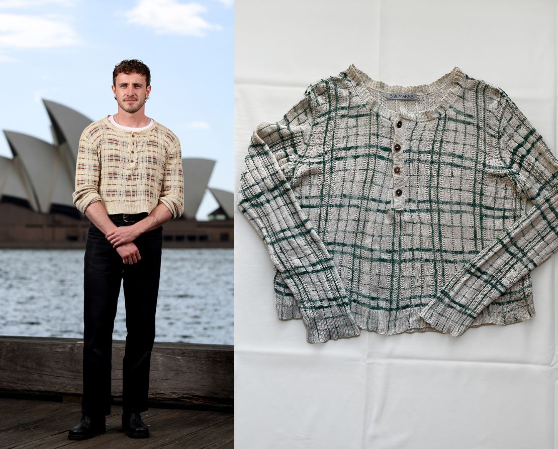 Mescal modeled the custom-made cardigan by B.W. Marks outside the Sydney Opera House while on tour.