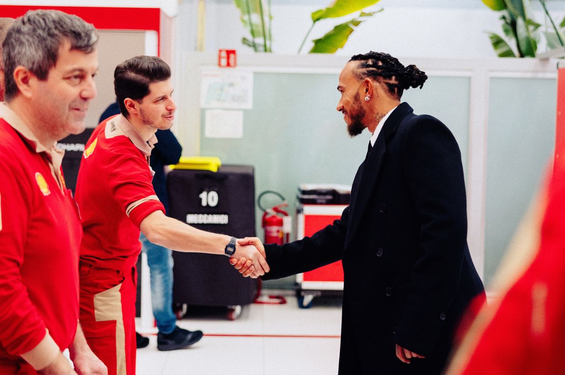 Hamilton met members of his new team at a Ferrari factory in Maranello, Italy.