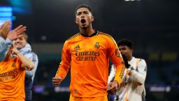 Real Madrid's Jude Bellingham during the UEFA Champions League Knockout Phase Play Offs, first leg match at the Etihad Stadium, Manchester. Picture date: Tuesday February 11, 2025. PA Photo. See PA story SOCCER Man City. Photo credit should read: Martin Rickett/PA Wire.

RESTRICTIONS: Use subject to restrictions. Editorial use only, no commercial use without prior consent from rights holder.