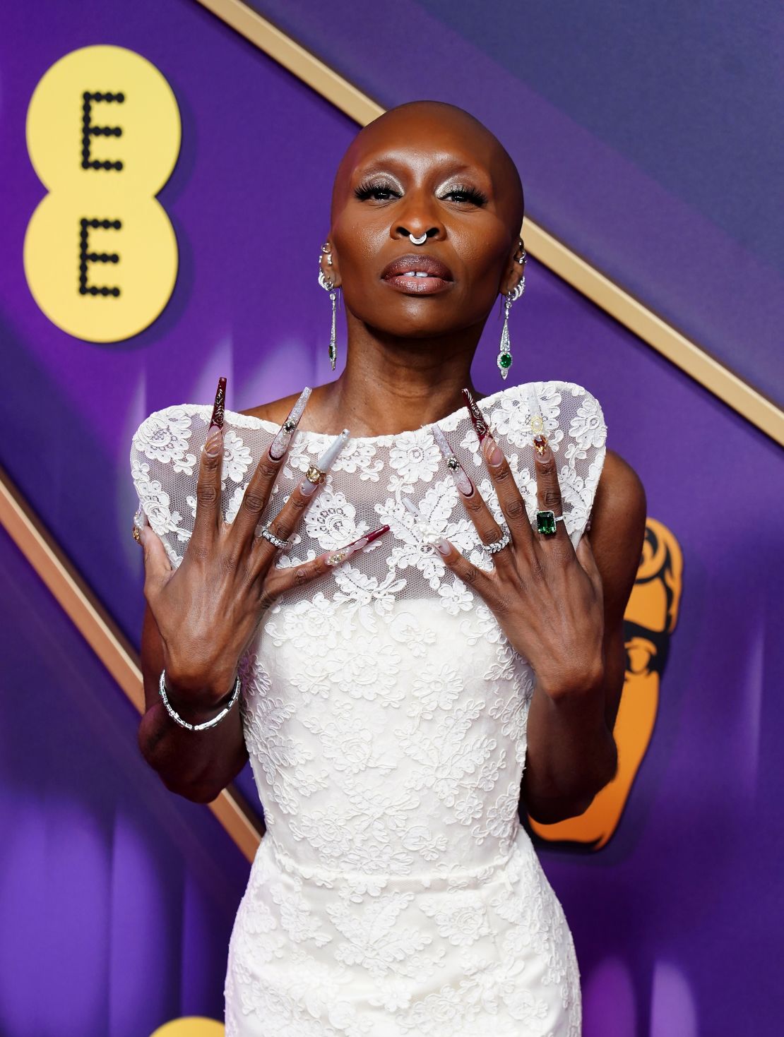 "Wicked" star Cynthia Erivo defied gravity in a Louis Vuitton lace dress with a structured front that was pulled up high towards the heavens.