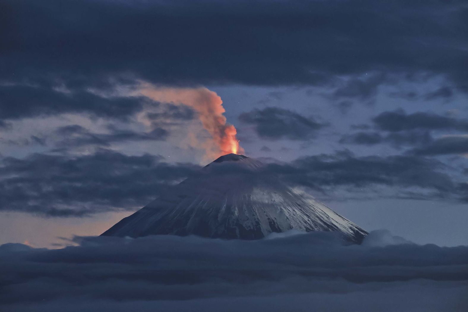 The Klyuchevskoy volcano, one of the highest active volcanoes in the world, erupts in Russia’s northern Kamchatka Peninsula on Monday, August 4.